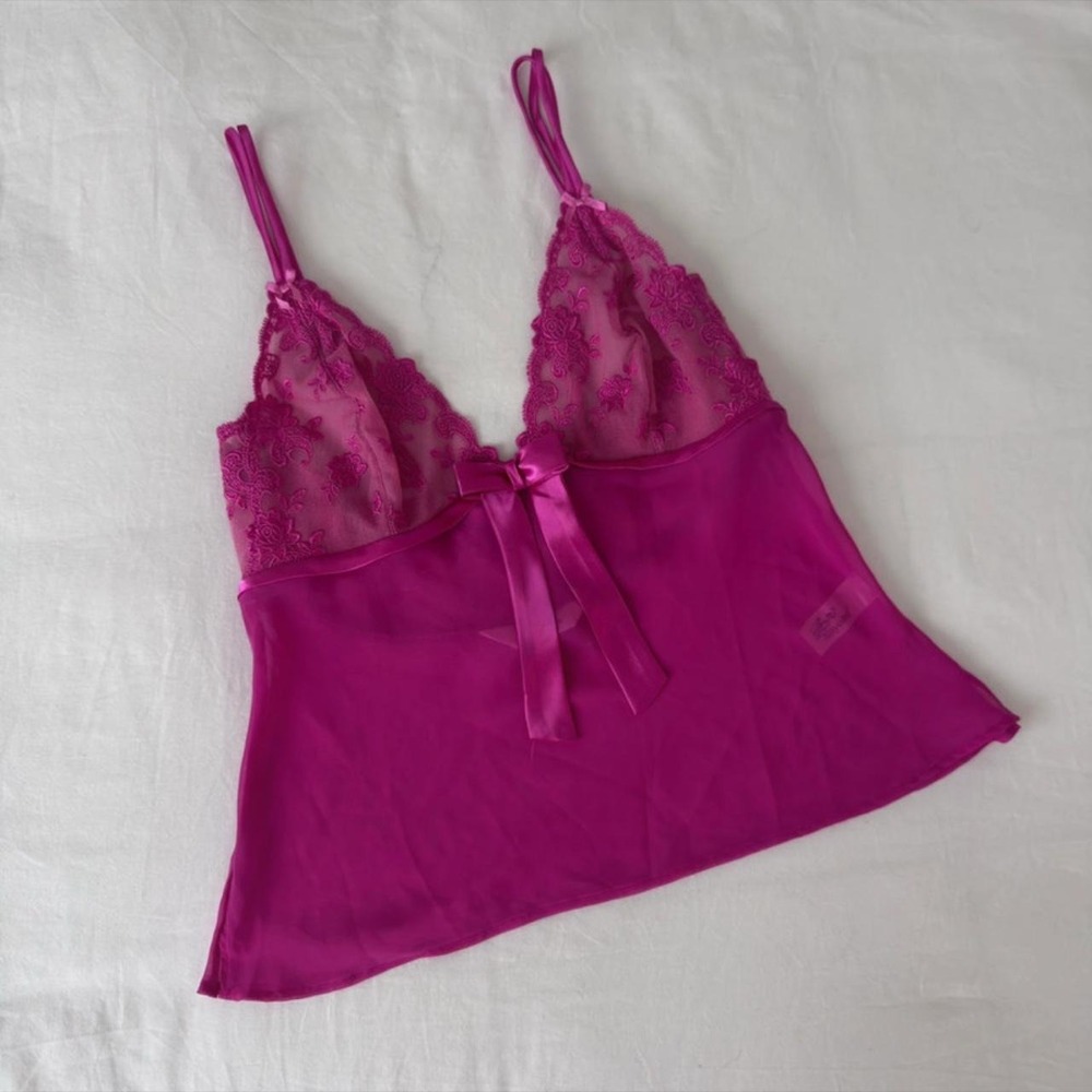 Vintage Sheer Euro Y2K Pink Tank Top With Bow - Picture 3 of 8